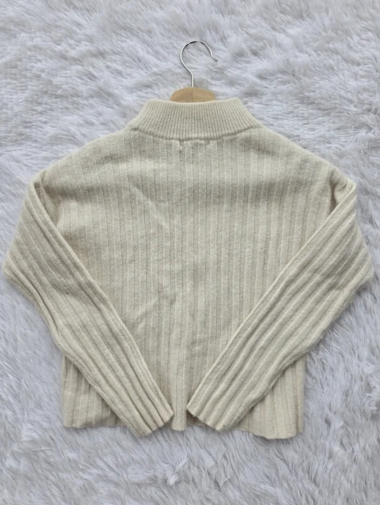 Madewell Ribbed Mockneck Crop Sweater In Antique Cream - Picture 10 of 10